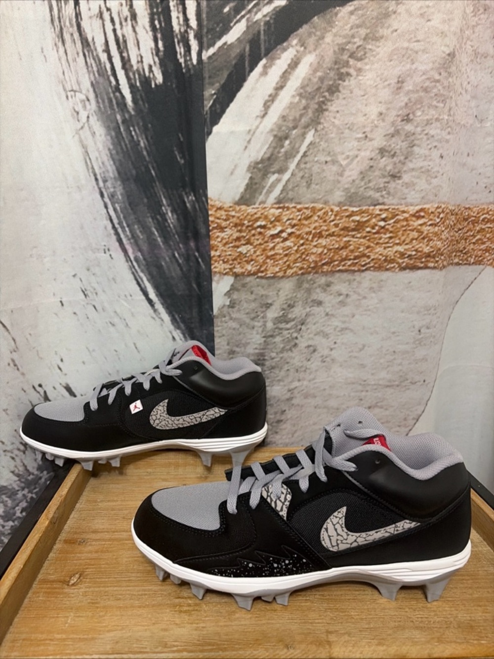 Men Air Jordan Stadium 90 Low TD Black Cement Football Cleats HQ0210-060 Sz 11.5